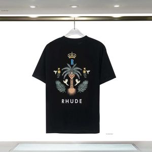 23SS Designer T-shirt Sommer Europa RHUDE Polos Amerikanische Sterne Mode Herren T-shirts Stern Satin Baumwolle Casual T-shirt Frauen Männer T-shirts Schwarz Weiß M-3XL 221