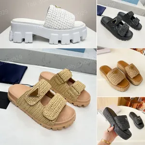 Designer Sandal Woman Crochet Slides Straw sandles Platform Wedges Flatform Slipper Summer Flat Comfort Mule Beach Pool Two Straps womens sliders