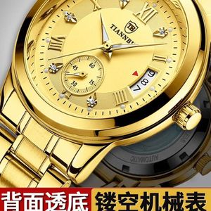 Billiga schweiziska rena mekaniska herrar i Hollow Tourbillon Manual Winded Waterproof Glow Watch