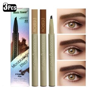 3 Colors/Lot Unique Design Eyebrow Pencil Brown Black Microblading Eye Brow Pen Makeup Waterproof Long Lasting Brows Enhancer 240301