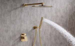 Brushed Gold Bathroom Shower Set 810Inch Rianfall Shower Head Faucet Wall Mounted Shower Arm Mixer Diverter6875519