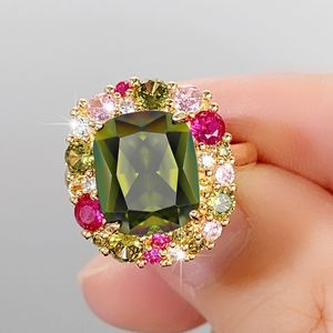 Colorful CZ Zircon Wedding Rings For Women Girls Emerald Square Cut Engagement Ring Classic Diamond Jewelry