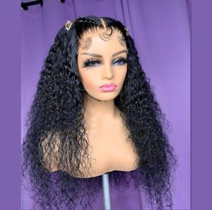 26 tum 180densitet naturlig svart mjuk lång brasiliansk lockig del GLUELESS LACE FRONT PERIG FÖR KVINNER MED BABY HÅR Dagligen Wigs95239419267270