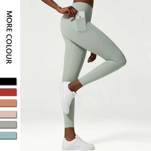 Lu Pant Align Lemon Lunghezza Colore Caviglia Donna Pantaloni da yoga solidi Leggings in nylon super elasticizzato a vita alta Tasca laterale Allenamento in palestra leggero