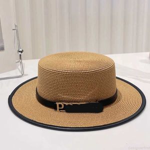 Designerski korpus kulki metalowe etykieta z płaską top słomka Hat Travel Suncreen Beach Hat Hat Mashing Wszechstronna brytyjska czapka na świeżym powietrzu kategoria hat sportowa