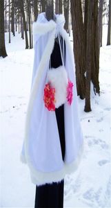 Зимние теплые завязанные бантом свадебные накидки из искусственного меха длиной до колена с капюшоном, длинные свадебные меховые шаль по индивидуальному заказу, длина и цвет1046382