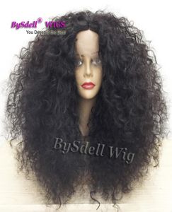 Nova chegada grande afro encaracolado peruca de cabelo preto mulher onda natural penteado perucas dianteiras do laço sintético para preto women7502400