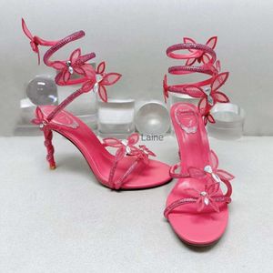 Sandálias de salto alto vestido sapatos sandália designer de luxo cristal tornozelo cinta enrolamento 10cm elegante salto stiletto para mulheres rene caovilla 35-43size