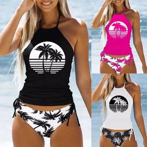 Damen Bademode Coconut Tree Print Bikini Set Zwei Stück Frauen Maio Biquinis Badeanzug Tankini Femme Mujer Banador Badpak Dames Monokini