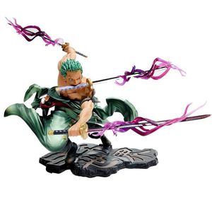 Figuras de brinquedo de ação 10cm figura de uma peça roronoa zoro três facas de combate pvc estatueta de ação coleção modelo brinquedos presente