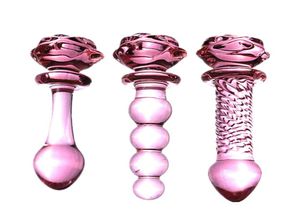 Glass Dildo Pink Rose Flower Shape Vaginal Anal Butt Plug Self Comfort Masturbator Sex Toys for Woman7596294