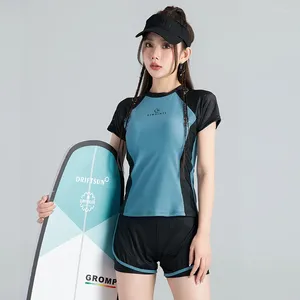 Damenbadebekleidung EST Frauen Tankini Set Sport Strand Tragen Zwei Stücke Patchwork Badeanzug Kurzarm Rashguards Femmale 2024