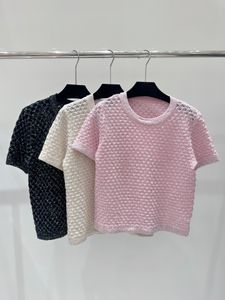 305 2024, летний брендовый свитер в одном стиле, розовый, с коротким рукавом, с круглым вырезом, черная женская одежда, женская одежда высокого качества