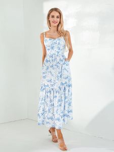 Casual Dresses Women Floral Print Pleated Corset Midi Dress Summer Sleeveless Sundress Flowy A-Line Beach