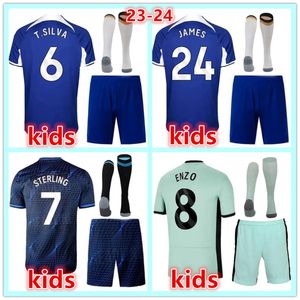 2023 2024 CFC Chelsea Kids Kits de Futebol Meias Camisas de Futebol James Enzo T. Silva Sterling Mudryk Camisa de Futebol 23 24 Chelsea Uma Camisa Infantil