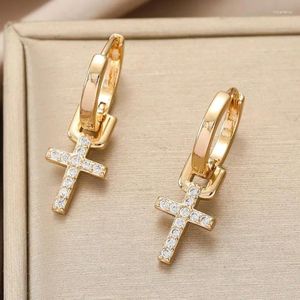 Hoop Earrings FEEHOW Fashion Cross Pendant Cartilage Dangle For Women Punk Hiphop Zirconia Earring Evening Party Jewelry