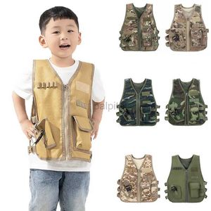 Taktiska västar Militär ChildFren Camouflage Hunting Clothing Kids CS Airsoft Vest Tactical Military Vests Carnival Equipment för Sniper Set Jacket 240315