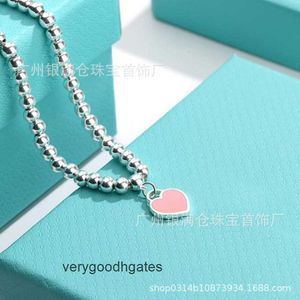 Tifaniym classic 925 sterling silver t family peach heart shaped pink blue enamel necklace female round bead Buddha pendant double sided clavicle chain JFZX