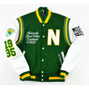 Personalizza il tuo design Giacca da baseball Letterman con maniche in vera pelle bianca, corpo in lana verde college 94