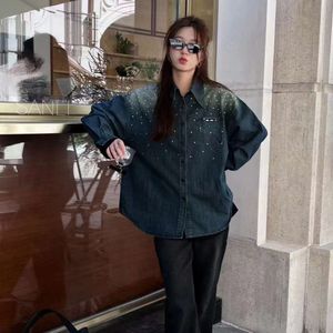 Heavy European Industry Hot Diamond Denim Coat Women S Fashion Versatile Mid Length Slimming Cardigan Long Sleeved Top Women S Wear limming leeved