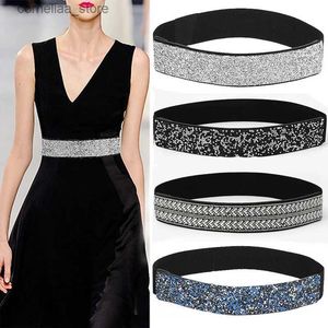 Belts Shiny Rhinestone glitter tight fitting corset womens elastic band inlaid with imitation diamond elastic band sparkling color womens fashionable dressY240