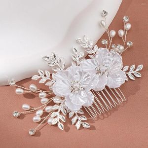 Grampos de cabelo branco flor pente mulheres jóias nupcial tiaras acessórios headpiece casamento bandana