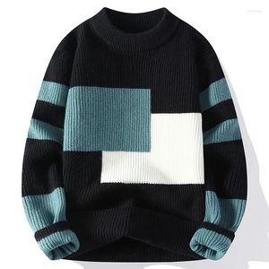 Men's Sweaters 2024 Men Sweater Warm Fashion Stitching Color Matching Pullover Round Neck Autumn Winter Thickened Knitted