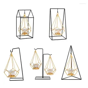 Portacandele 1 set Decorazione candeliere sospeso in ferro battuto geometrico oro nordico