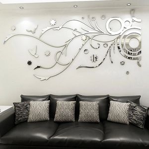 Flower rattan Mirror Wall stickers Room decoration Living room Bedroom 3D Acrylic Home decor Self adhesive sticker 240312