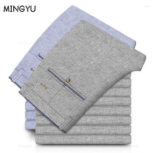 Męskie spodnie Mingyu marka letnia cienka bawełniana tkanina oddychająca tkanina swobodna działalność prosta praca formalna imprezowa spodni Mężczyzna