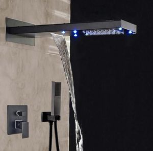 Todo e varejo contemporâneo óleo esfregado bronze led cachoeira chuvas torneira do chuveiro 3 maneiras válvula misturadora w mão shower4988334