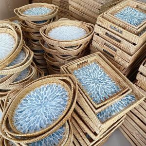 Baskets Nordic Color Shell Fruit Plate Decor Ornament Handwoven Rattan Jewelry Storage Tray Swing Plate Tea Storage Tray Storage Basket