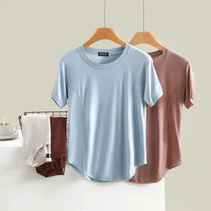 Camisetas femininas modal de manga curta camisetas para mulheres simples cor sólida em torno do pescoço magro ajuste camisetas tamanho grande verão casual confortável