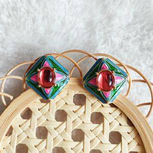 High end design with Hong Kong style green flower drop glaze, vintage European, American and French noble female earrings and earrings