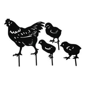 Garden Ornament Chicken Yard Art Acrylic Hollow Home Simulation Decoration Garden Black Chicken Insertion Card