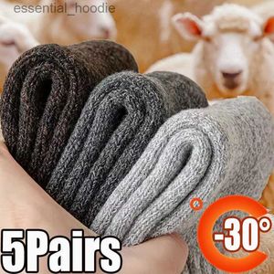 Meias masculinas 5 pares inverno quente homens lã mulheres er mais espessa lã merino sólida contra neve fria terryc24315