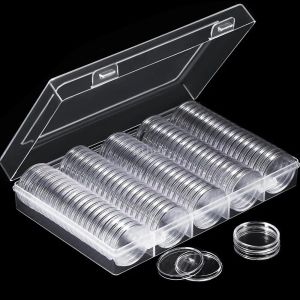 Bins 100Pcs Clear Coin Capsule Holder Case 27mm 30mm Transparent Collectable Coin Storage Box for Commemorative Coin Medal Container