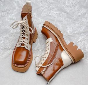 Wave Wave New Wave Vintage Brown Martin Boots Geneine Leather Trendy Strendy Chunky Cheel Designer Classics Female Mixed Fashion Platform Top Shoes Online