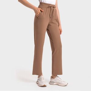 Lu Align Vita al limone Donna Estate Yoga Alta Casual Sport Legging Jogging Morbido Fintess Pantaloni da allenamento Palestra Allentato Corda da disegno con tasche J