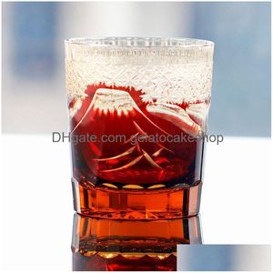 Bicchieri da vino giapponese Edo Kiriko Fuji Mountain tagliati a mano per pulire il bicchiere di whisky blu verde nero rosso 9 Oz con confezione regalo Drop Delivery Dhvjc