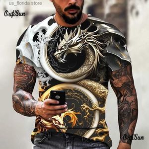 Homens camisetas Mens Dragão T-shirt Moda 3D Impresso Camiseta Animal Padrão Curto Slved Oversized Strtwear Ts Verão Casual Mens Tops Y240321