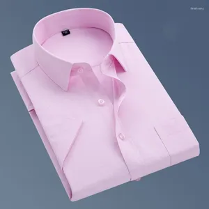 Men's Dress Shirts Summer Short Sleeve Pink Blue White Shirt For Male Large Size S-5XL Cool Brand Striped Dropship High Quality