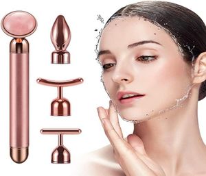 4 in 1 24k Golden Electric Jade Massage Roller Lifting Vibrating Natural Rose Quartz Jade Roller Facial Beauty Tool Tightening Fac2868703