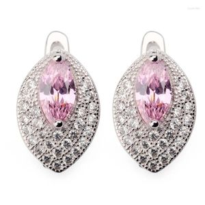 Orecchini a bottone SHUNXUNZE Shinning Fidanzamento Matrimonio Natale per le donne Goccia Rosa Cubic Zirconia placcato rodio R3189