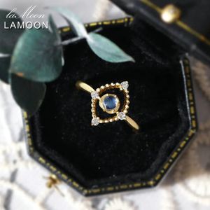 Lamoon natural moonstone anéis para mulher anel de pedra preciosa 925 prata esterlina k banhado a ouro acessórios de casamento vintage ri053 240313