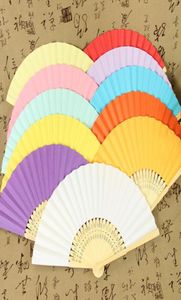 Wedding Favors Gift DIY Paper Folding Bride Hand Craft Fan with bamboo ribs Candy Color Drawing Fan5608336