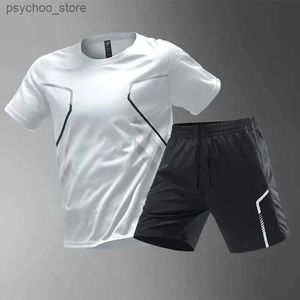 Men's Tracksuits Summer Ice Silk Sports Mens Set New Fast Drying and Breathable Gym Clothing Running Basketball Training Short sleeved Top and Shorts Q240314