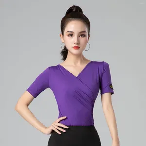 Stage Wear Latin Dance Short Sleeve Top Modern Practice Clothes National Standard V-neck Slim Performance