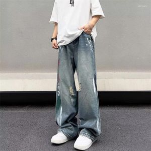 Jeans da donna con vernice a buco rotto Design Cool Girl Street Style Pantaloni larghi a vita alta Pantaloni casual in denim a gamba larga da donna