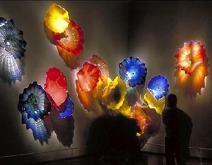 Wonderful Home Decoration Murano Flower Lamps Plate Arts Hand Blown Multicolor Glass Hanging Plates Wall Art6763203